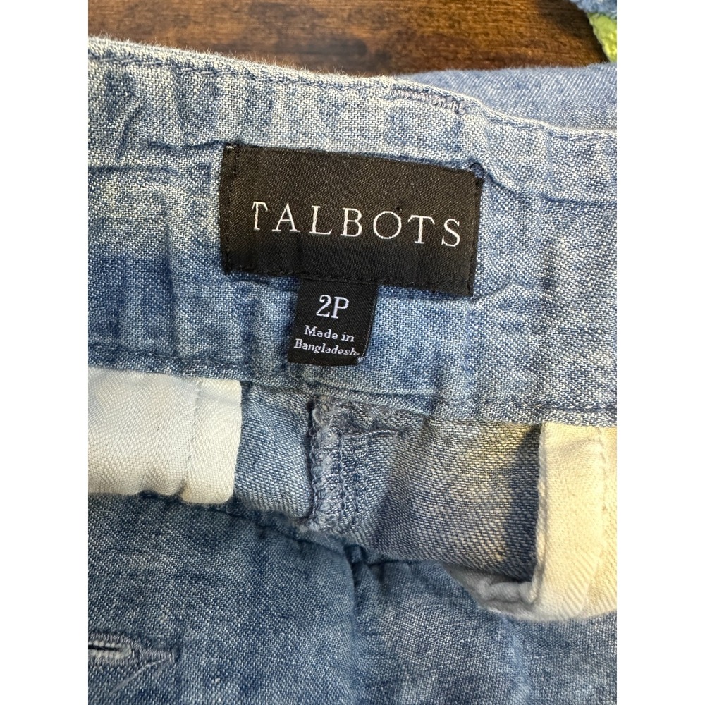 Talbots Linen Blend Chambray Tie-Waist Wide-Leg Cropped Pants Blue 2P 2 Petite - Picture 5 of 11